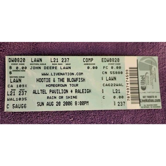 HOOTIE AND THE BLOWFISH concert full stub 8/20/06 Raleigh - Picture 1 of 2